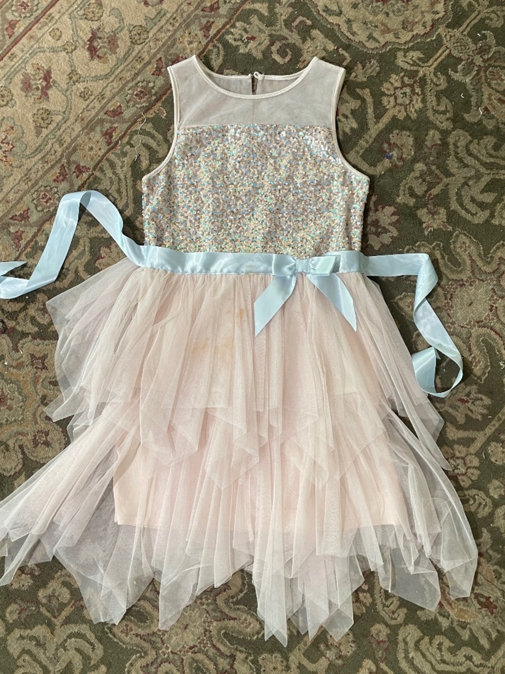 Junior party dress with tulle skirt and sequin top